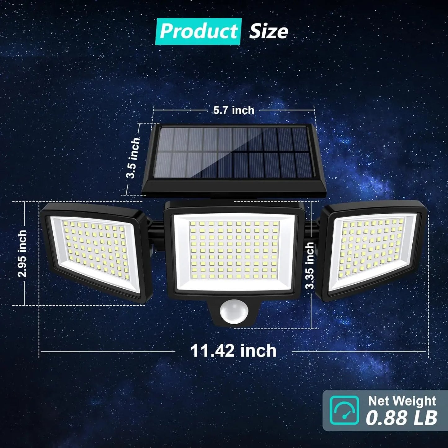 Tuffenough Solar Outdoor Security Lights, 2500LM 210LED 3-Head Dimmable Spotlights with 3 Lighting Modes, IP65 Waterproof, Ideal for Yard, Garage, Porch, Patio, Garden, Farm, Chicken Coop, Barn, Horse Stable & Pool, Perfect Father's Day Gift