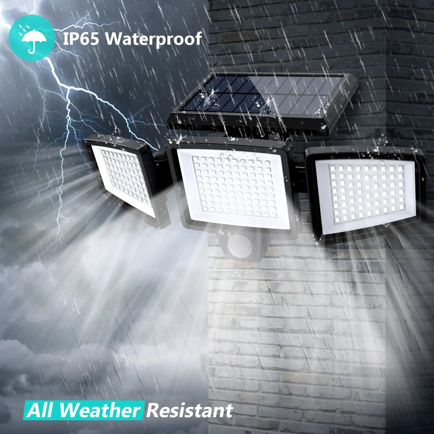 Tuffenough Solar Outdoor Security Lights, 2500LM 210LED 3-Head Dimmable Spotlights with 3 Lighting Modes, IP65 Waterproof, Ideal for Yard, Garage, Porch, Patio, Garden, Farm, Chicken Coop, Barn, Horse Stable & Pool, Perfect Father's Day Gift
