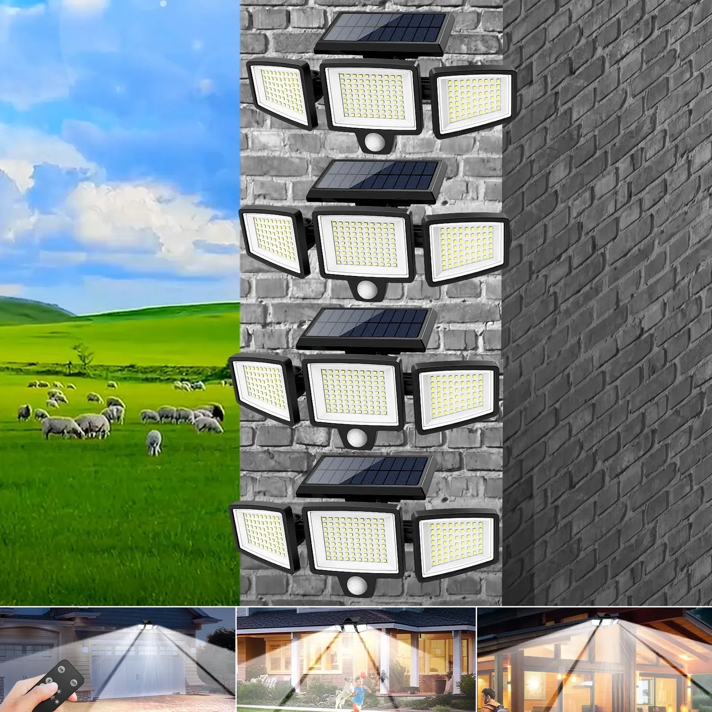 Tuffenough Solar Outdoor Security Lights, 2500LM 210LED 3-Head Dimmable Spotlights with 3 Lighting Modes, IP65 Waterproof, Ideal for Yard, Garage, Porch, Patio, Garden, Farm, Chicken Coop, Barn, Horse Stable & Pool, Perfect Father's Day Gift